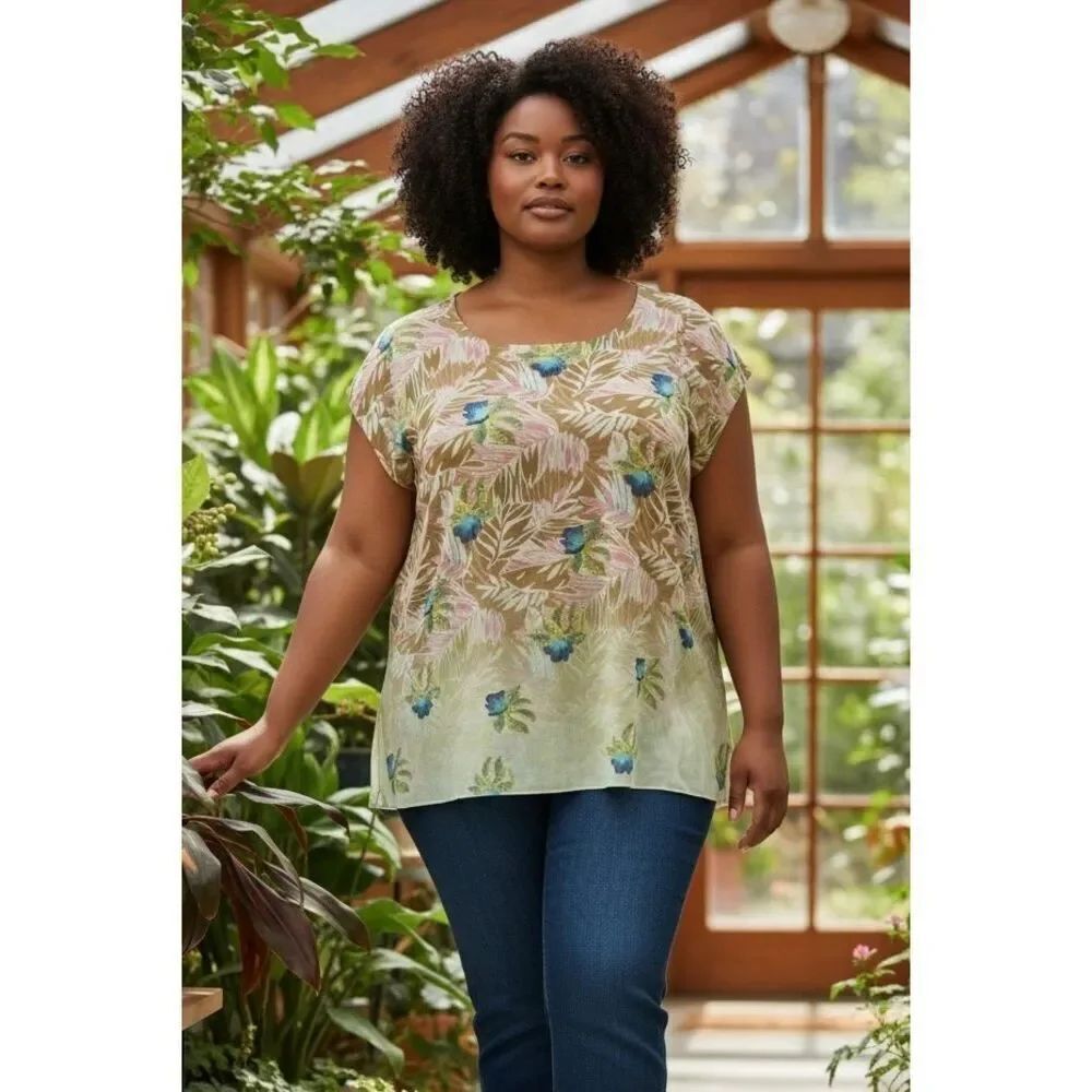 Cabi Tropical Chiffon Layered Sleeveless Parlor Blouse Top Multicolor Size XL